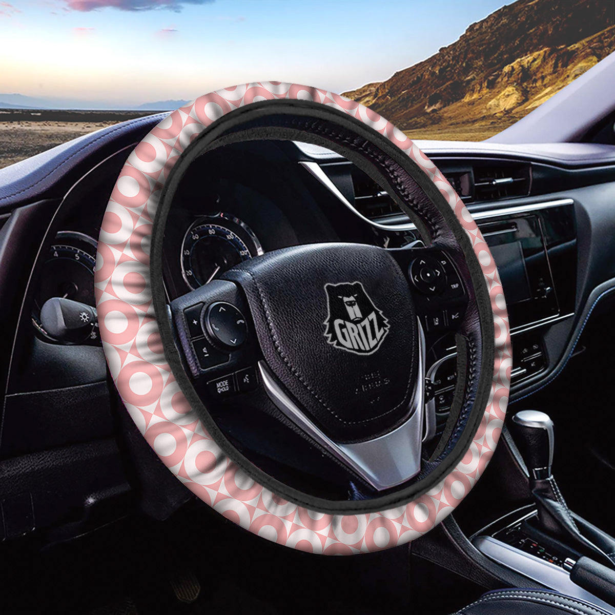 Sweet Pink Round And Square Print Pattern Car Steering Wheel Cover-grizzshop