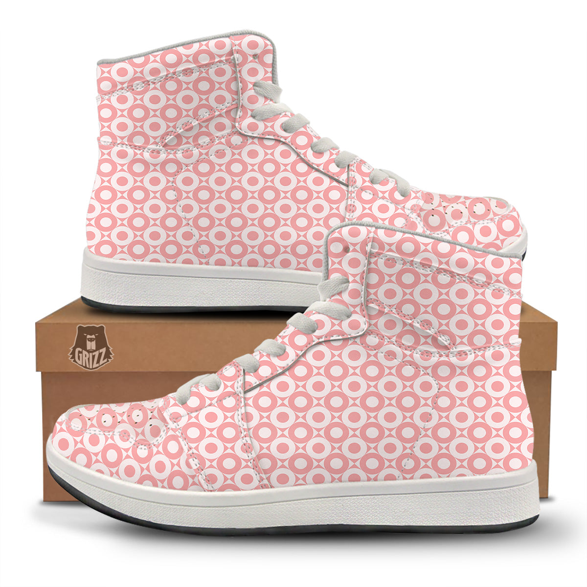 Sweet Pink Round And Square Print Pattern High Top Sneakers-grizzshop