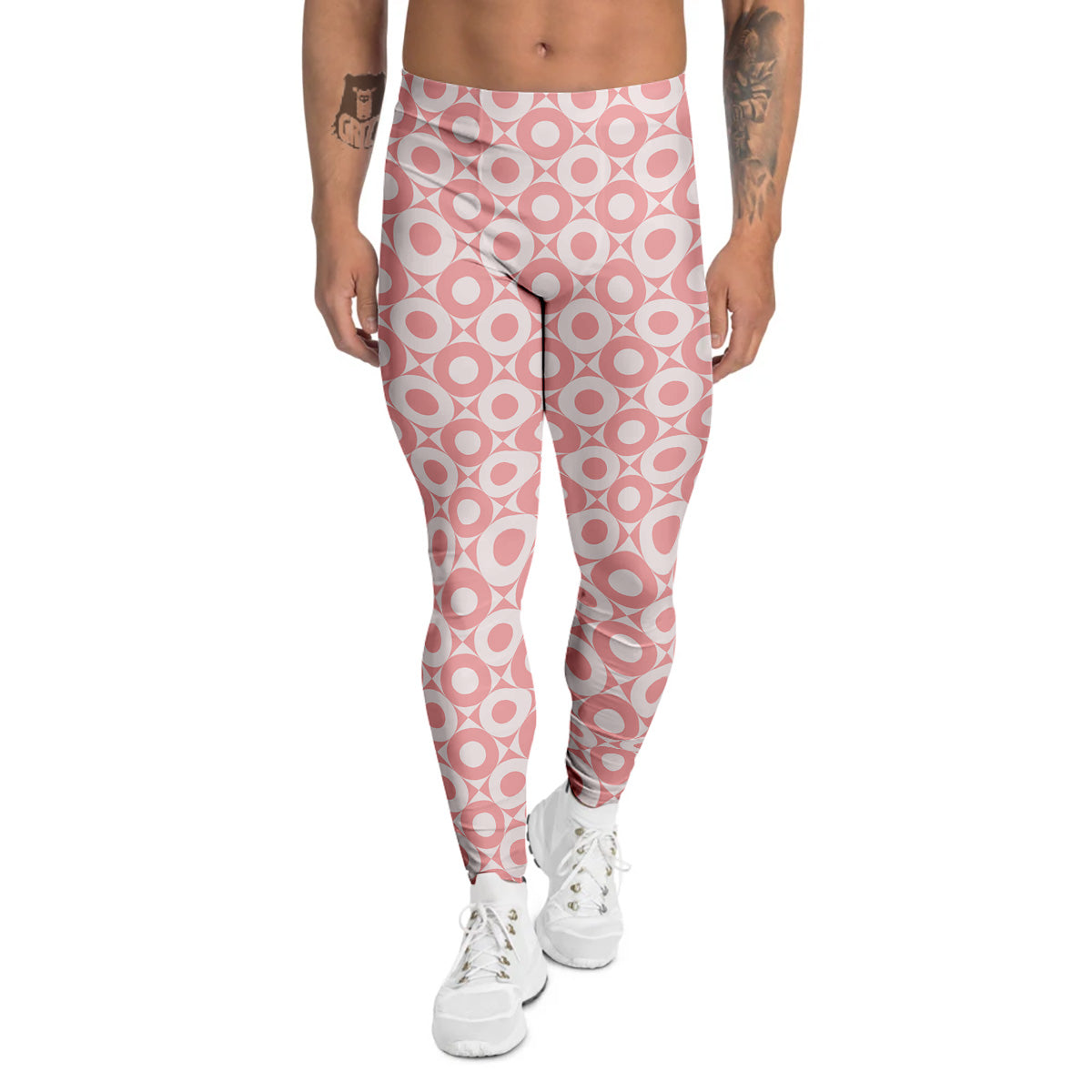 Sweet Pink Round And Square Print Pattern Men's Leggings-grizzshop