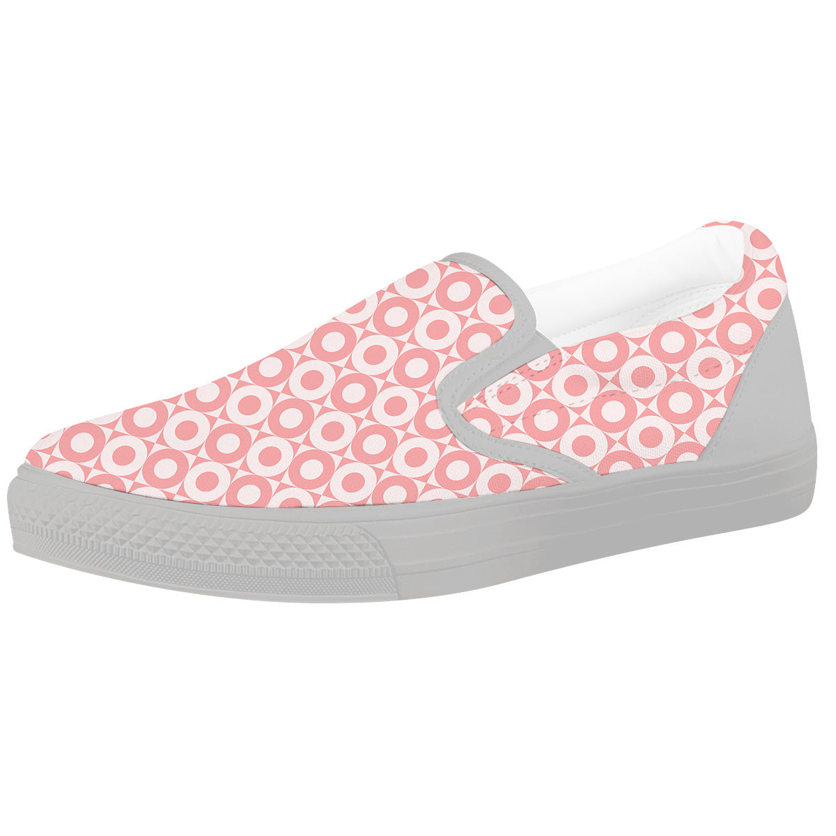 Sweet Pink Round And Square Print Pattern White Slip On Shoes-grizzshop