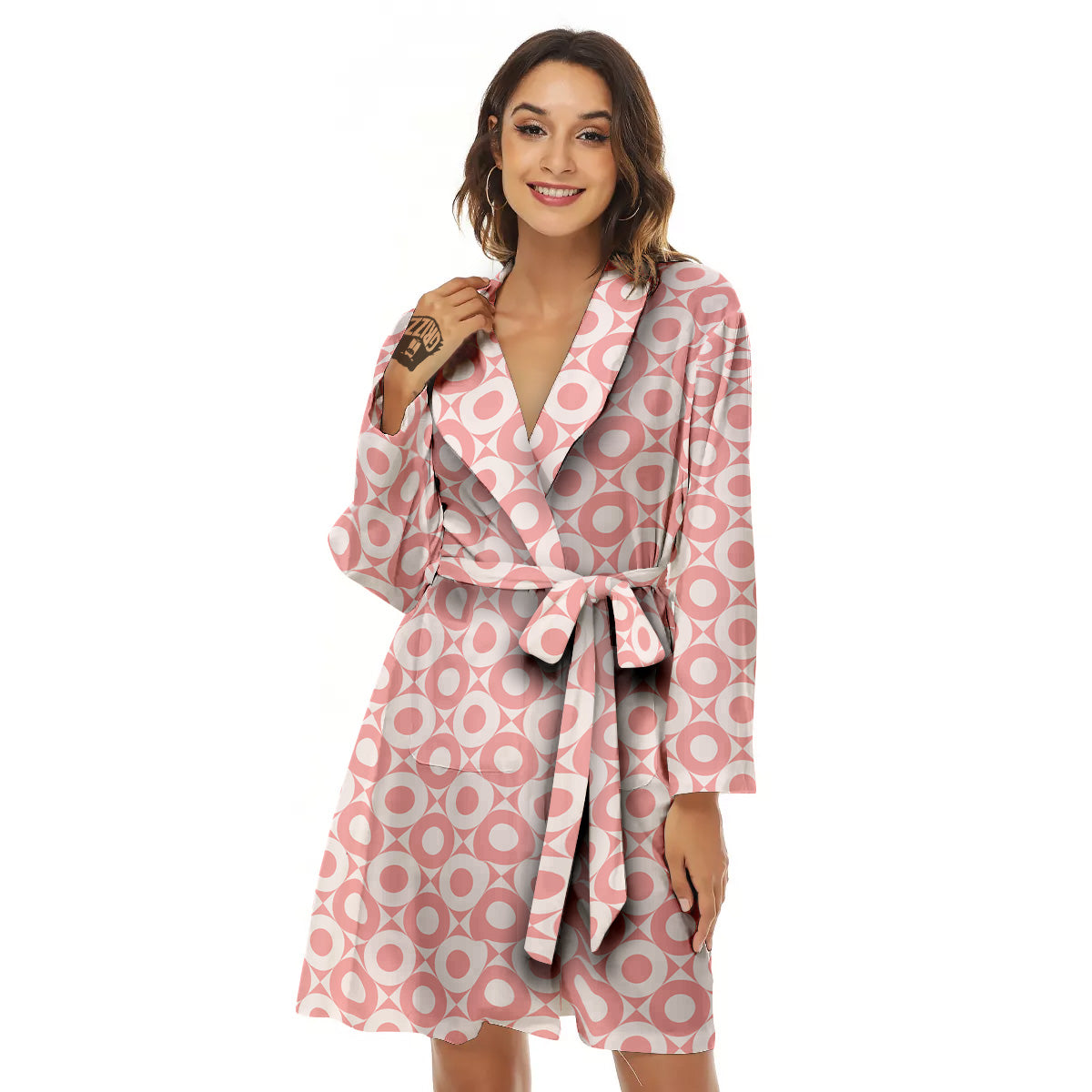 Sweet Pink Round And Square Print Pattern Women's Robe-grizzshop