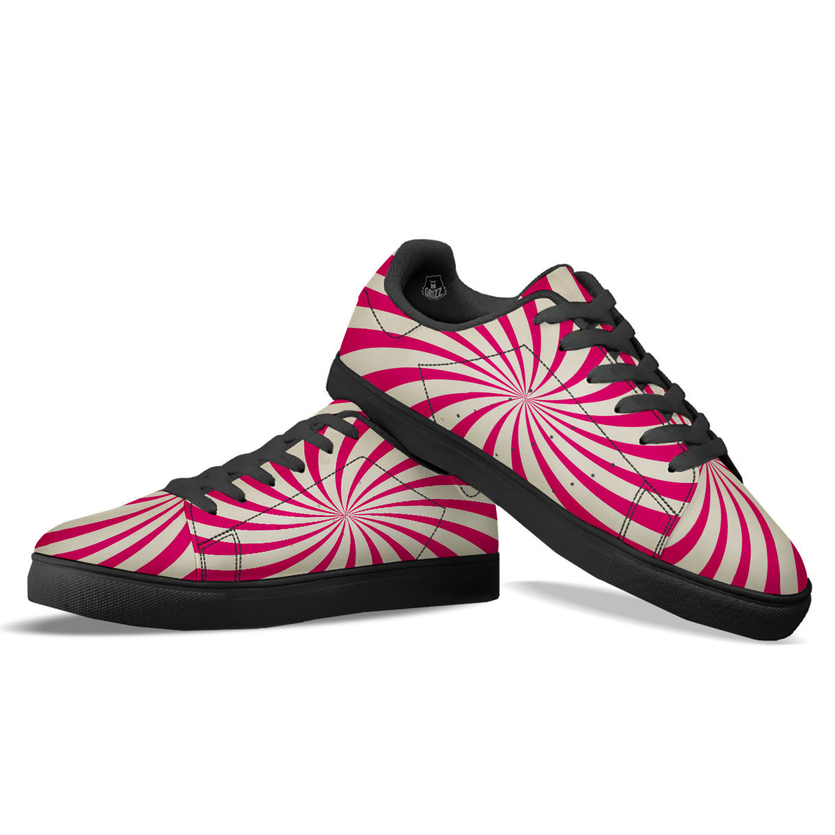 Swirl Candy Pink Print Black Low Top Sneakers-grizzshop