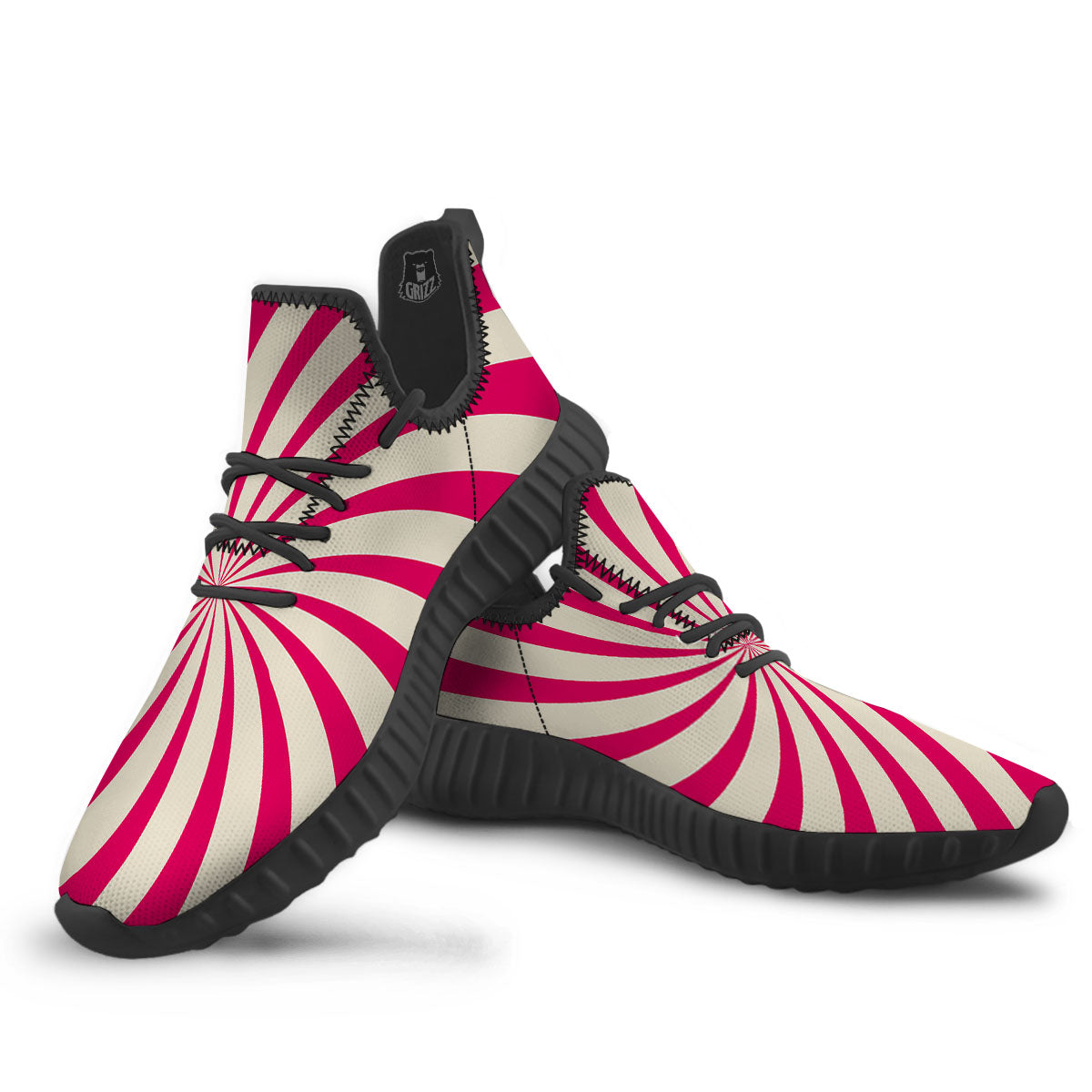 Swirl Candy Pink Print Black Walking Shoes-grizzshop