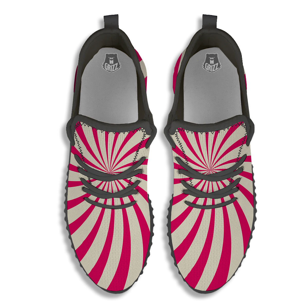 Swirl Candy Pink Print Black Walking Shoes-grizzshop