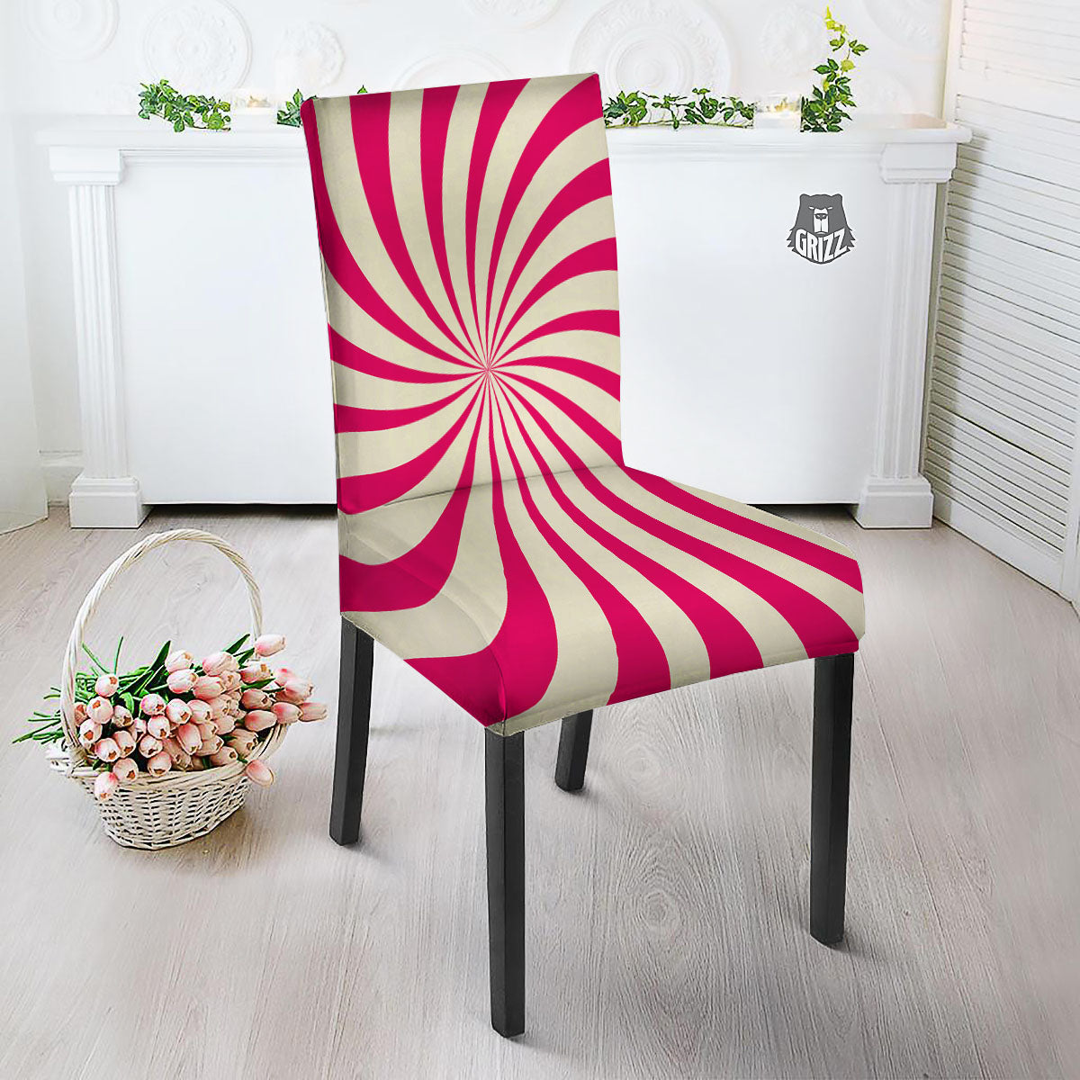 Swirl Candy Pink Print Dining Chair Slipcover-grizzshop