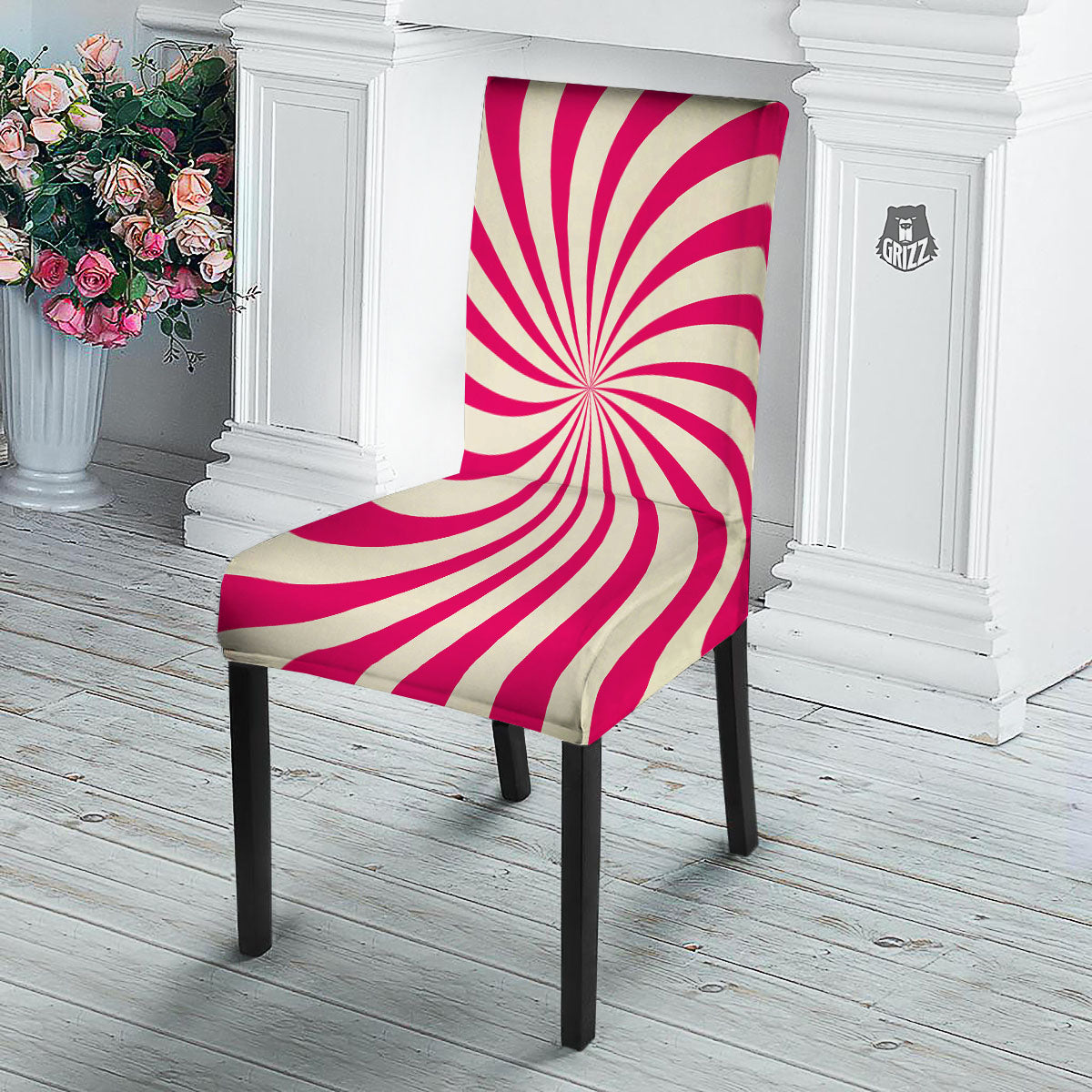 Swirl Candy Pink Print Dining Chair Slipcover-grizzshop