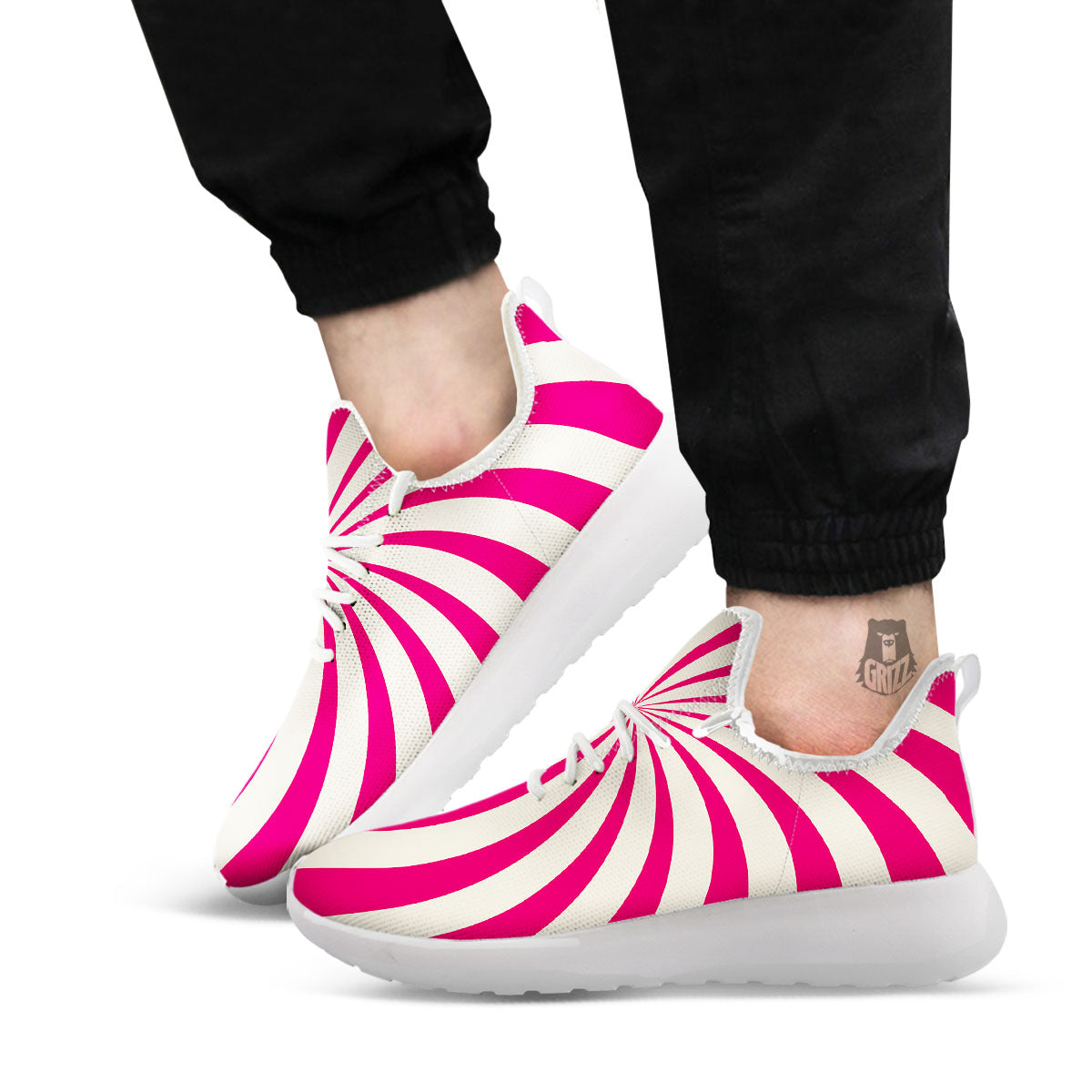 Swirl Candy Pink Print White Athletic Shoes-grizzshop