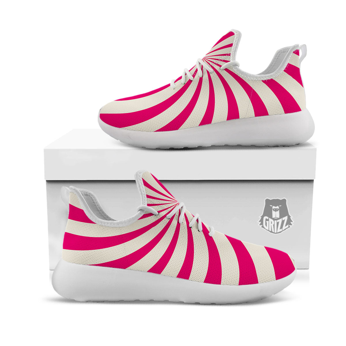 Swirl Candy Pink Print White Athletic Shoes-grizzshop