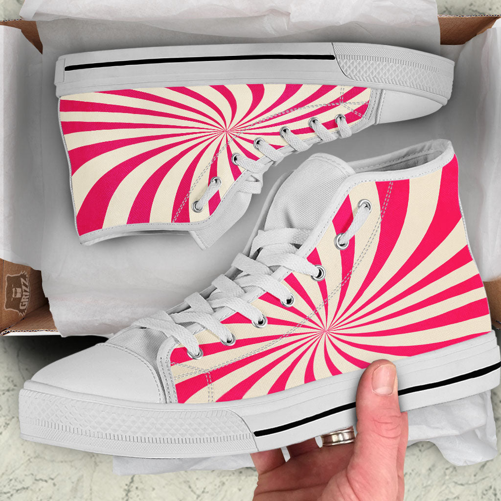 Swirl Candy Pink Print White High Top Shoes-grizzshop