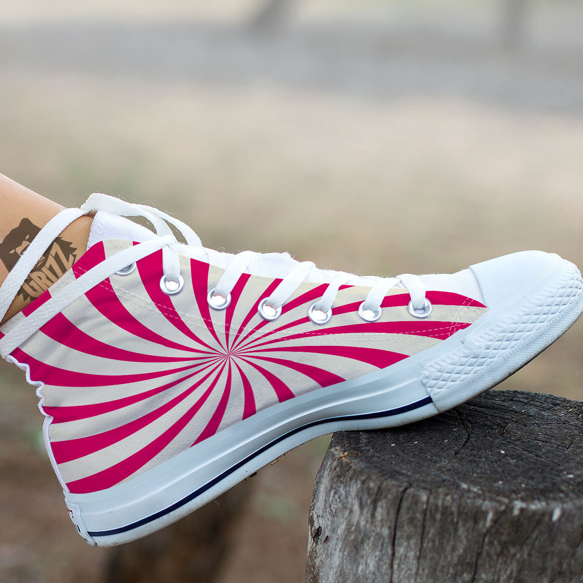 Swirl Candy Pink Print White High Top Shoes-grizzshop