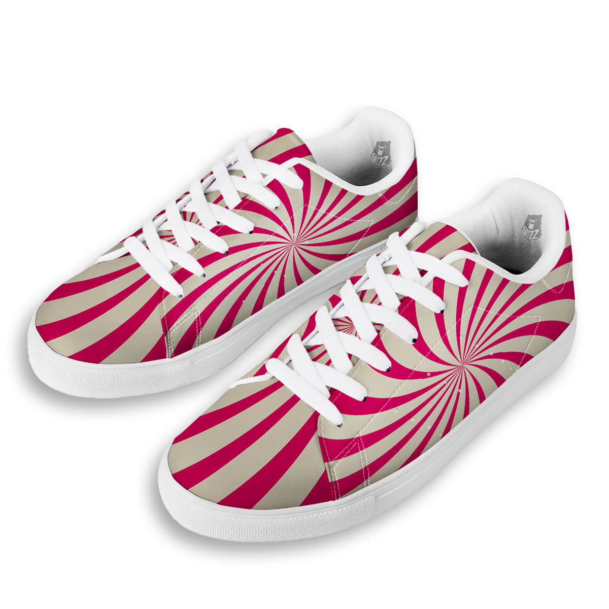 Swirl Candy Pink Print White Low Top Sneakers-grizzshop