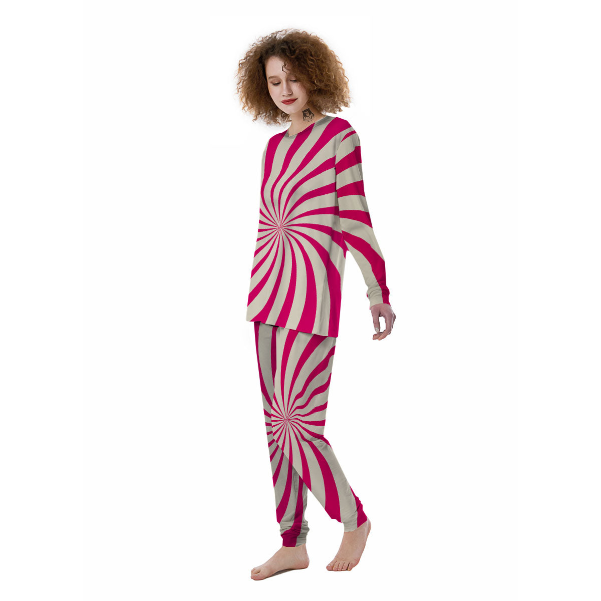 Swirl Candy Pink Print Women's Pajamas-grizzshop