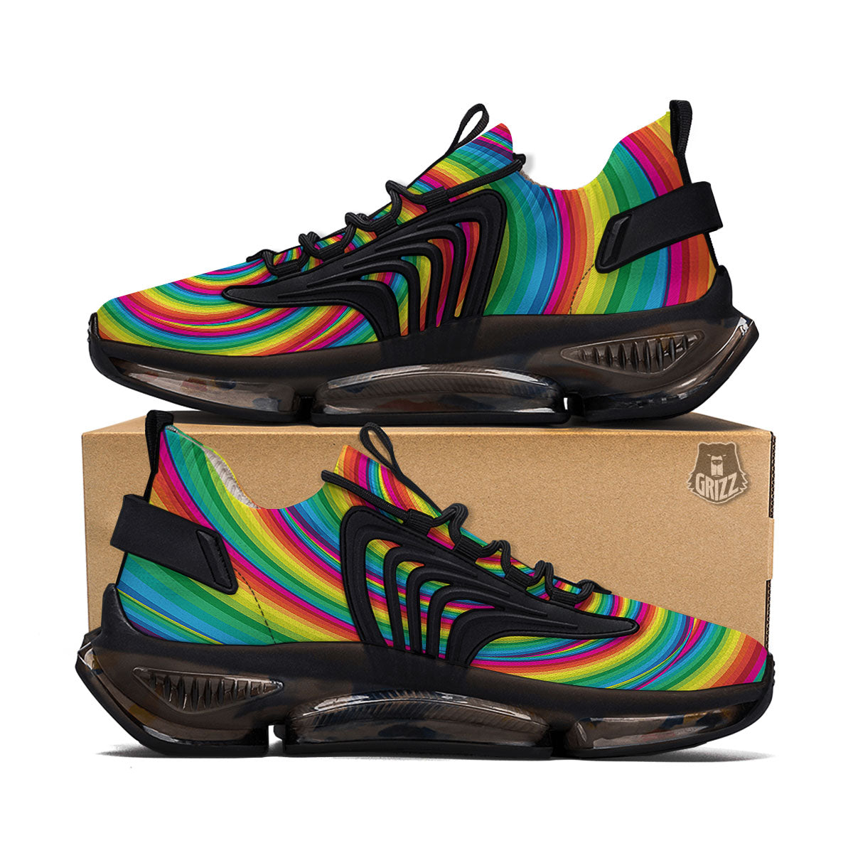 Swirl Candy Rainbow Print Black Gym Shoes-grizzshop