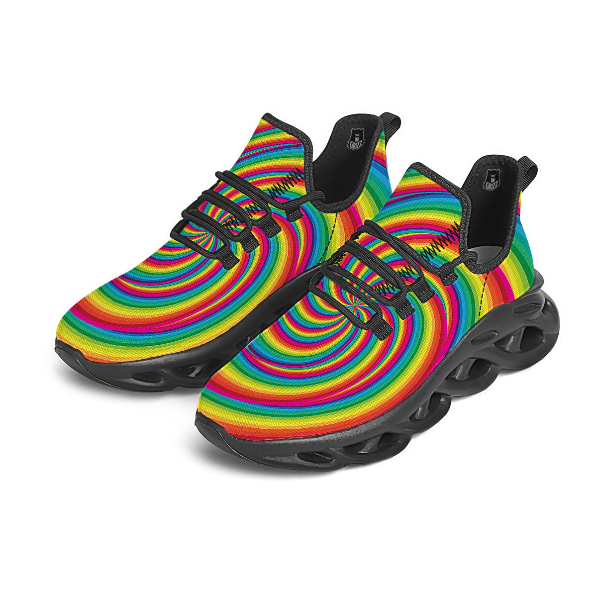 Swirl Candy Rainbow Print Black Running Shoes-grizzshop