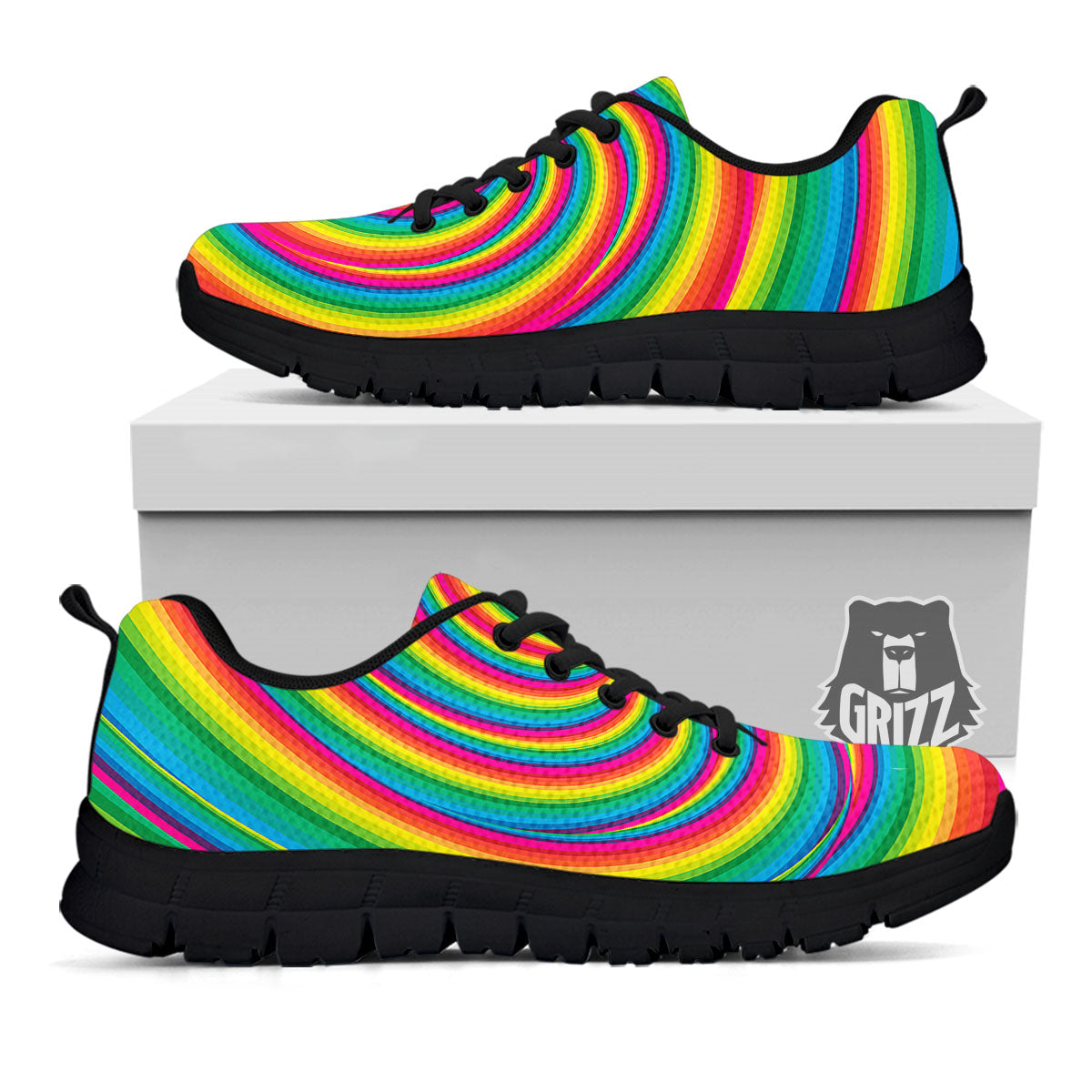 Swirl Candy Rainbow Print Black Sneaker-grizzshop