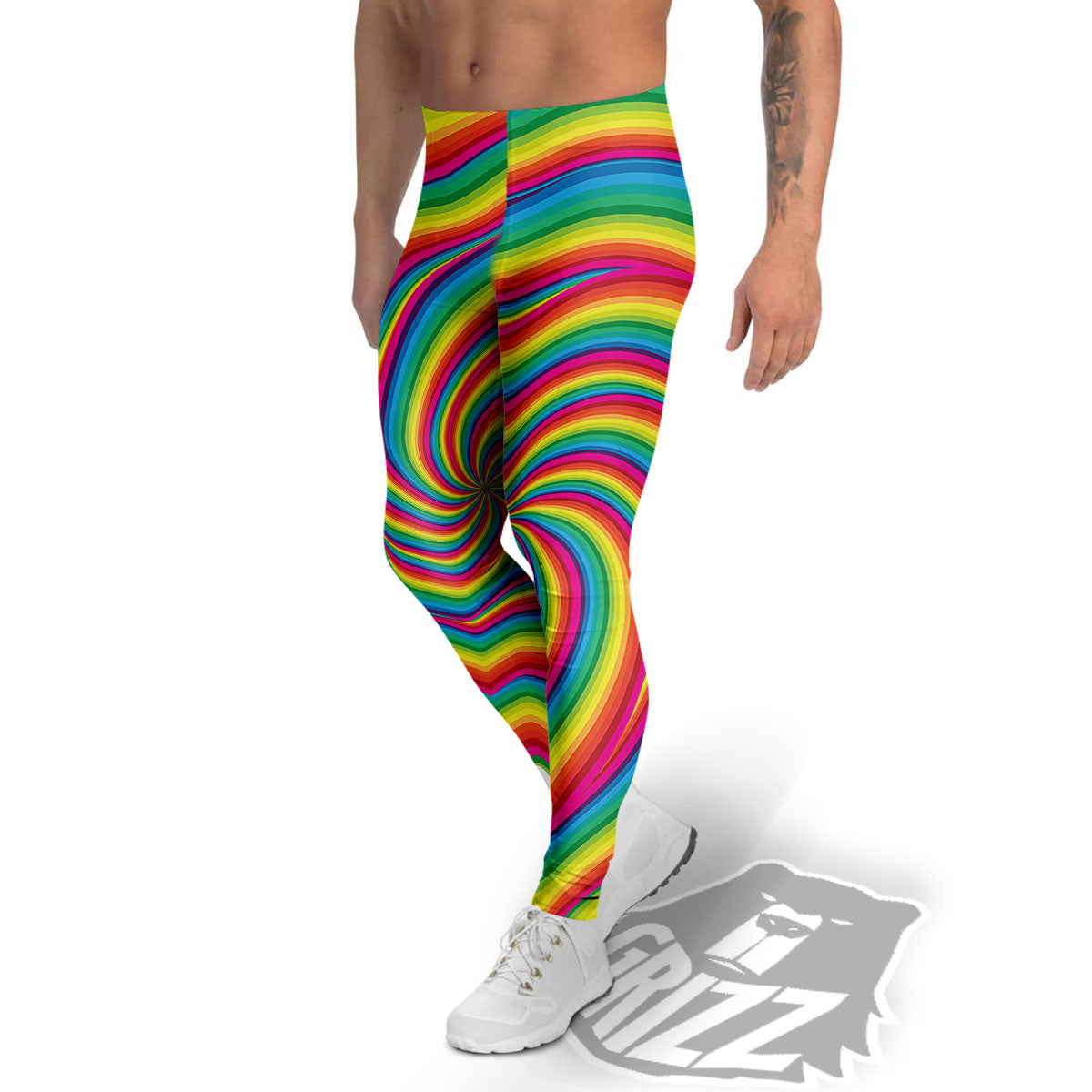 Swirl Candy Rainbow Print Men's Leggings-grizzshop