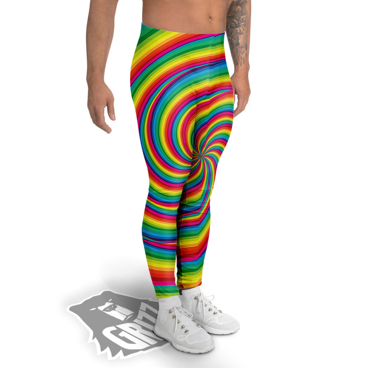Swirl Candy Rainbow Print Men's Leggings-grizzshop