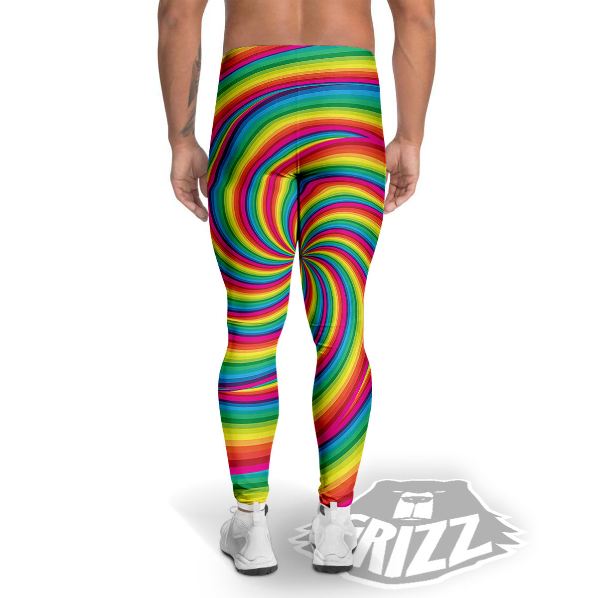 Swirl Candy Rainbow Print Men's Leggings-grizzshop
