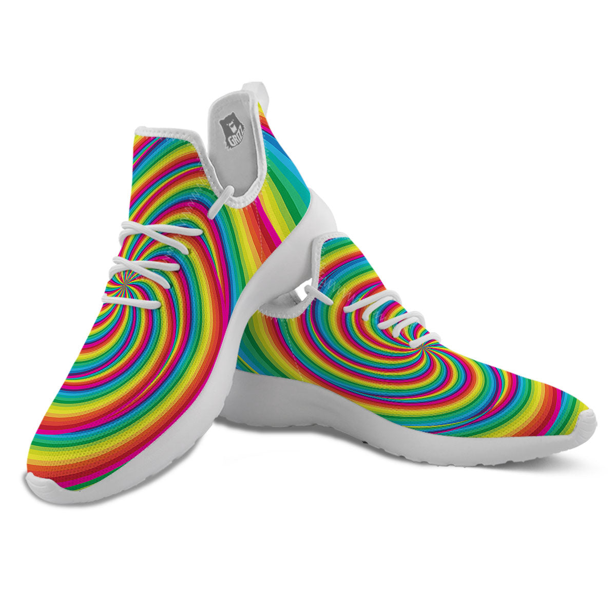 Swirl Candy Rainbow Print White Athletic Shoes-grizzshop