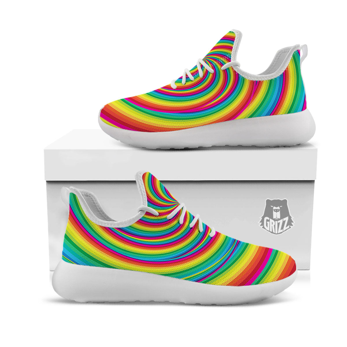 Swirl Candy Rainbow Print White Athletic Shoes-grizzshop