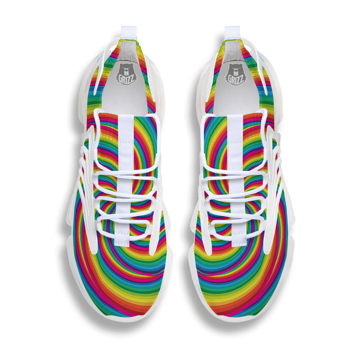 Swirl Candy Rainbow Print White Gym Shoes-grizzshop