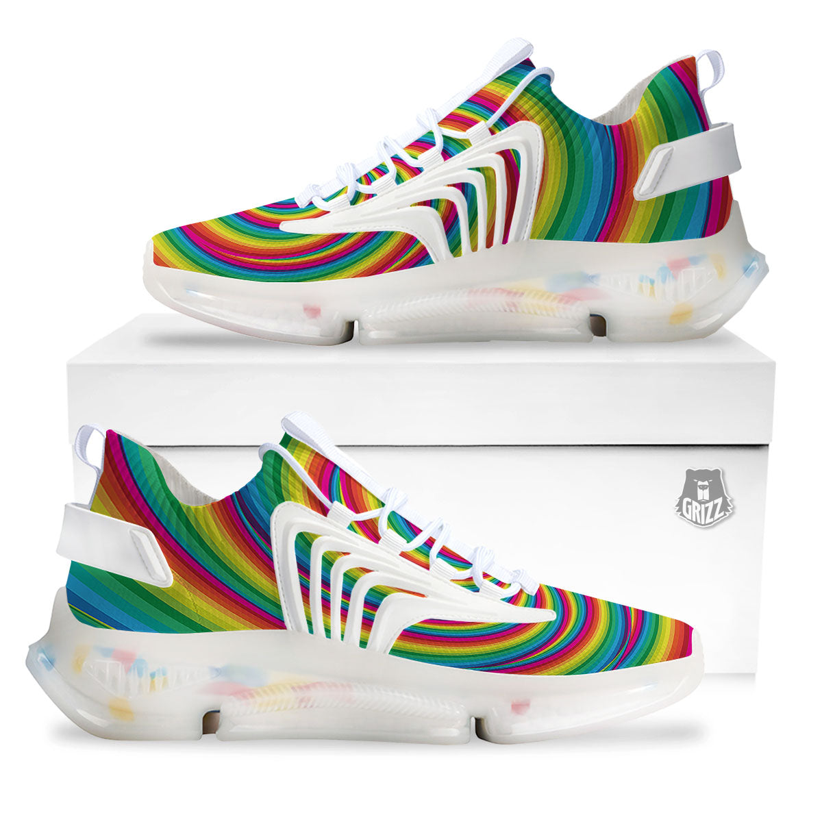 Swirl Candy Rainbow Print White Gym Shoes-grizzshop