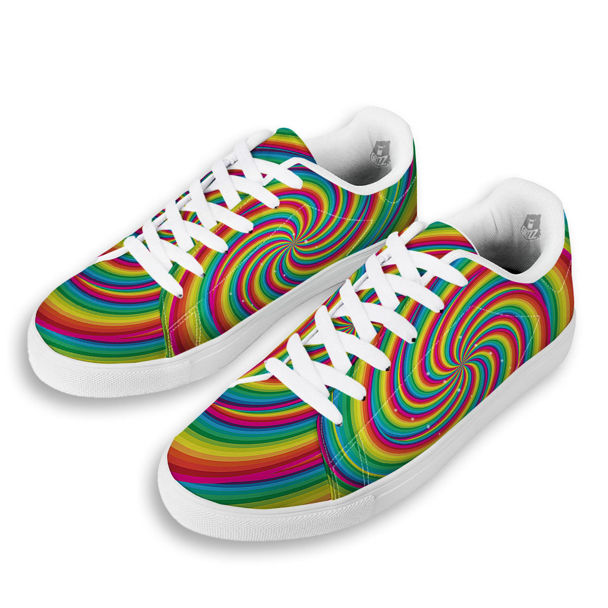 Swirl Candy Rainbow Print White Low Top Sneakers-grizzshop