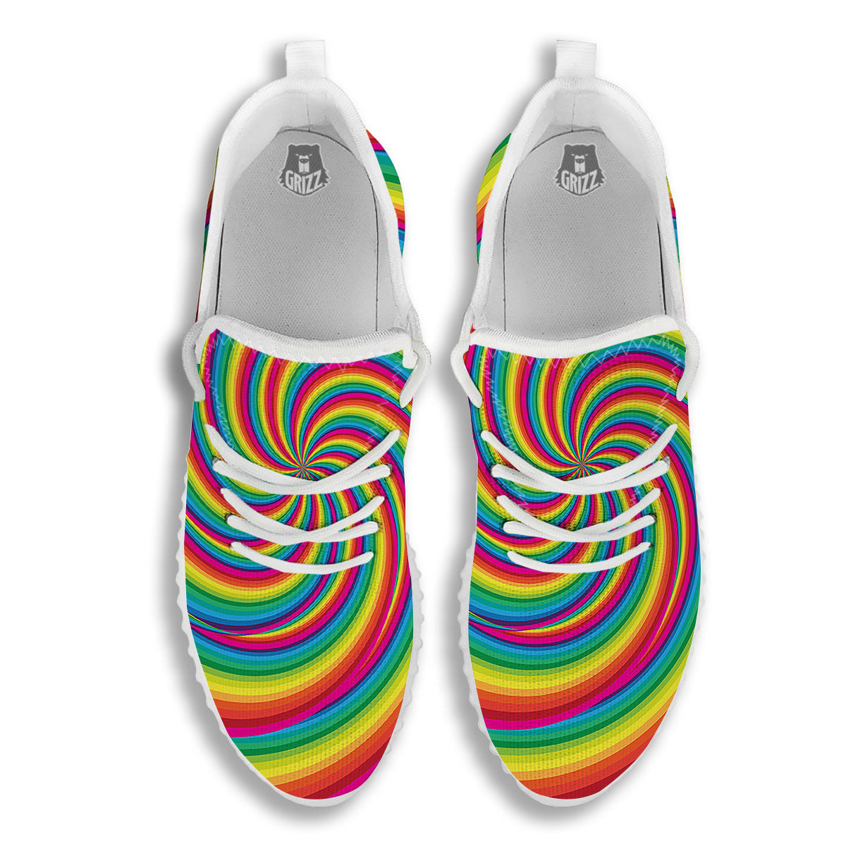 Swirl Candy Rainbow Print White Walking Shoes-grizzshop