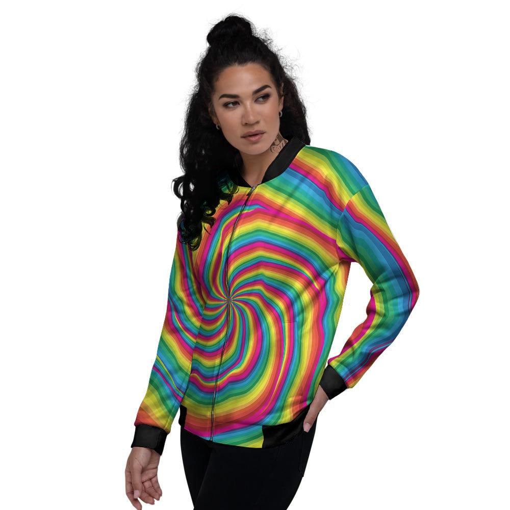 Swirl Candy Rainbow Print Women's Bomber Jacket-grizzshop