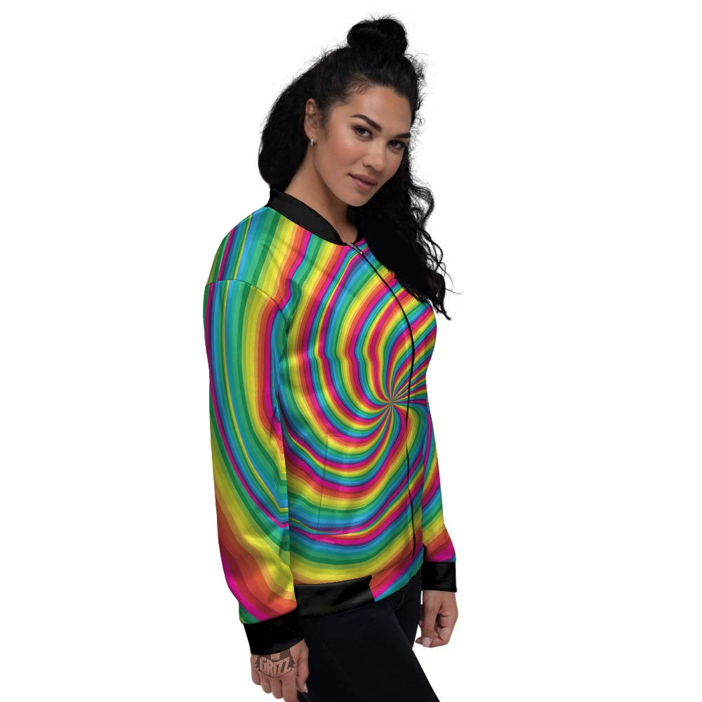 Swirl Candy Rainbow Print Women's Bomber Jacket-grizzshop