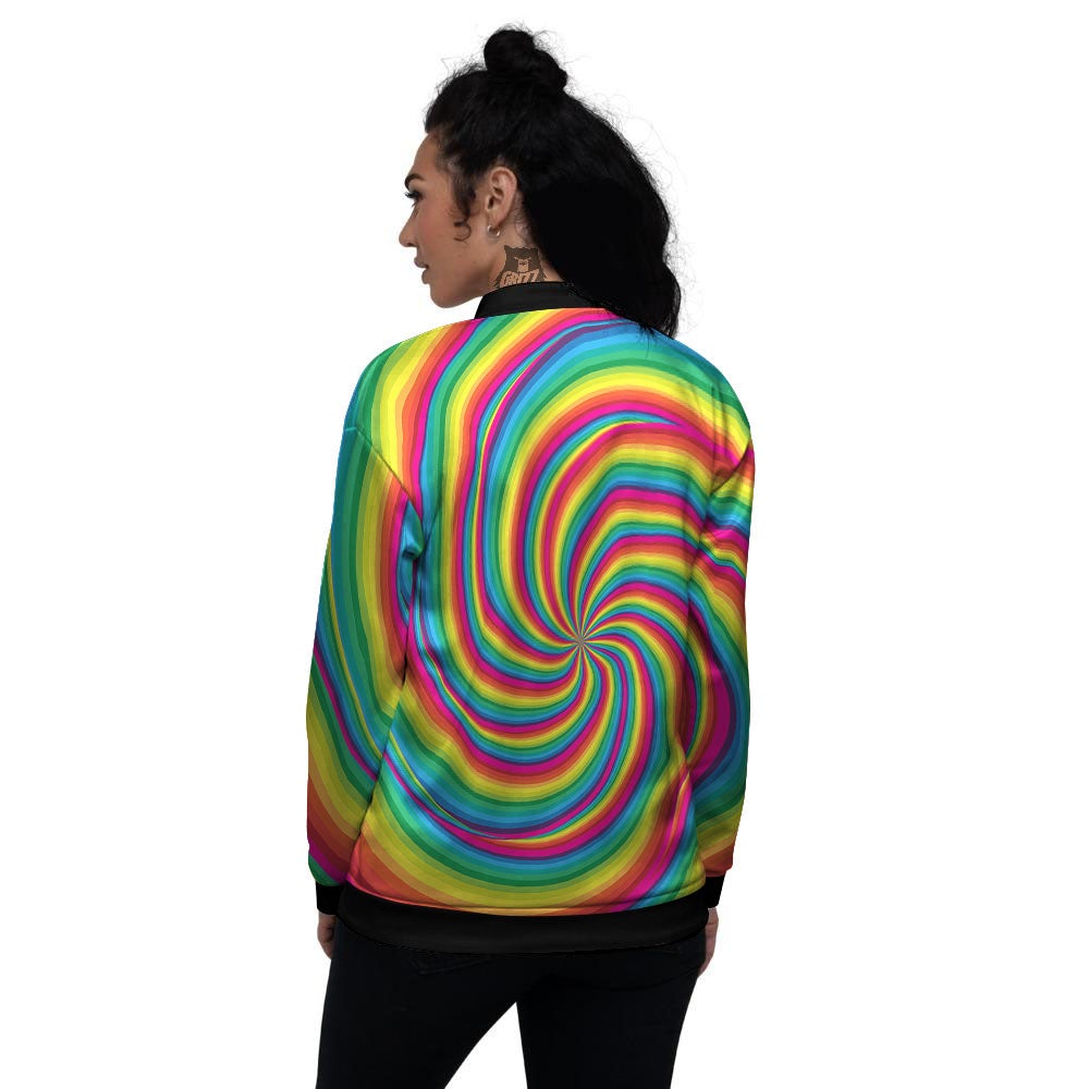 Swirl Candy Rainbow Print Women's Bomber Jacket-grizzshop