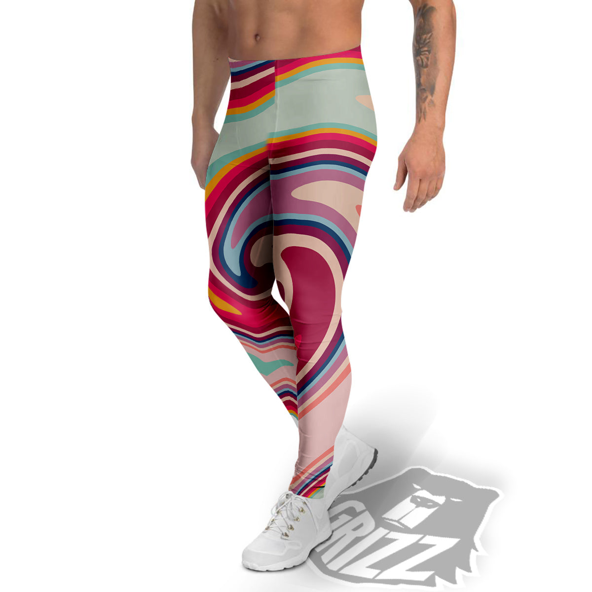 Swirl Colorful Print Men's Leggings-grizzshop