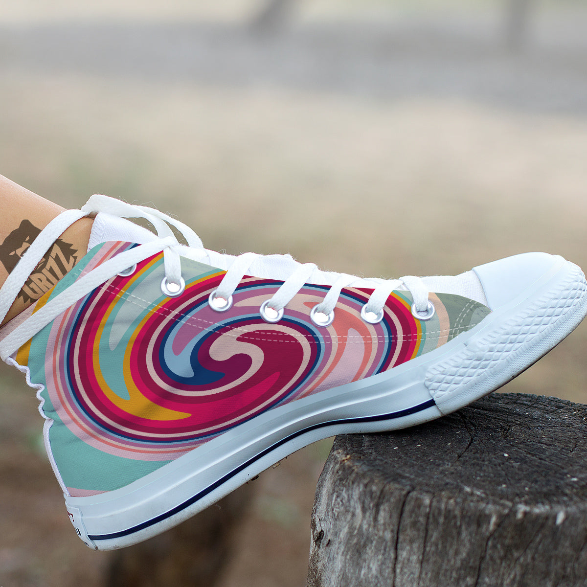 Swirl Colorful Print White High Top Shoes-grizzshop