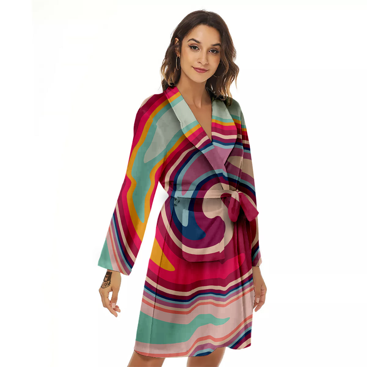 Swirl Colorful Print Women's Robe-grizzshop