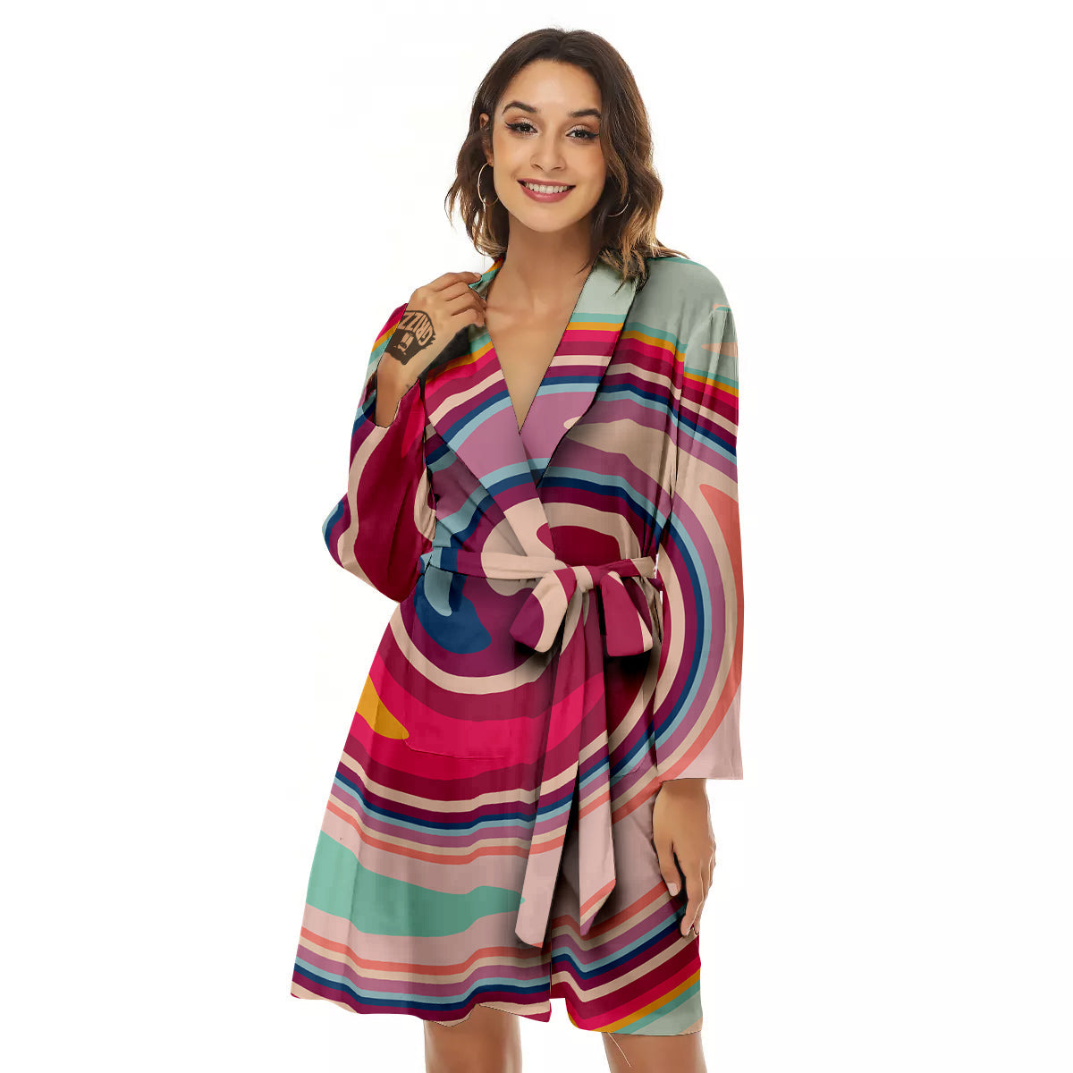 Swirl Colorful Print Women's Robe-grizzshop
