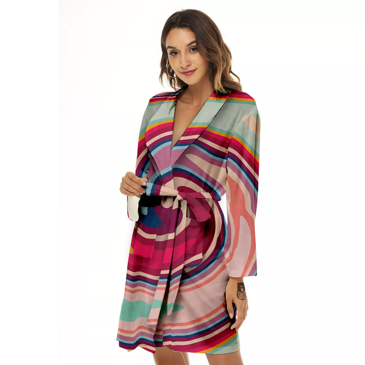 Swirl Colorful Print Women's Robe-grizzshop