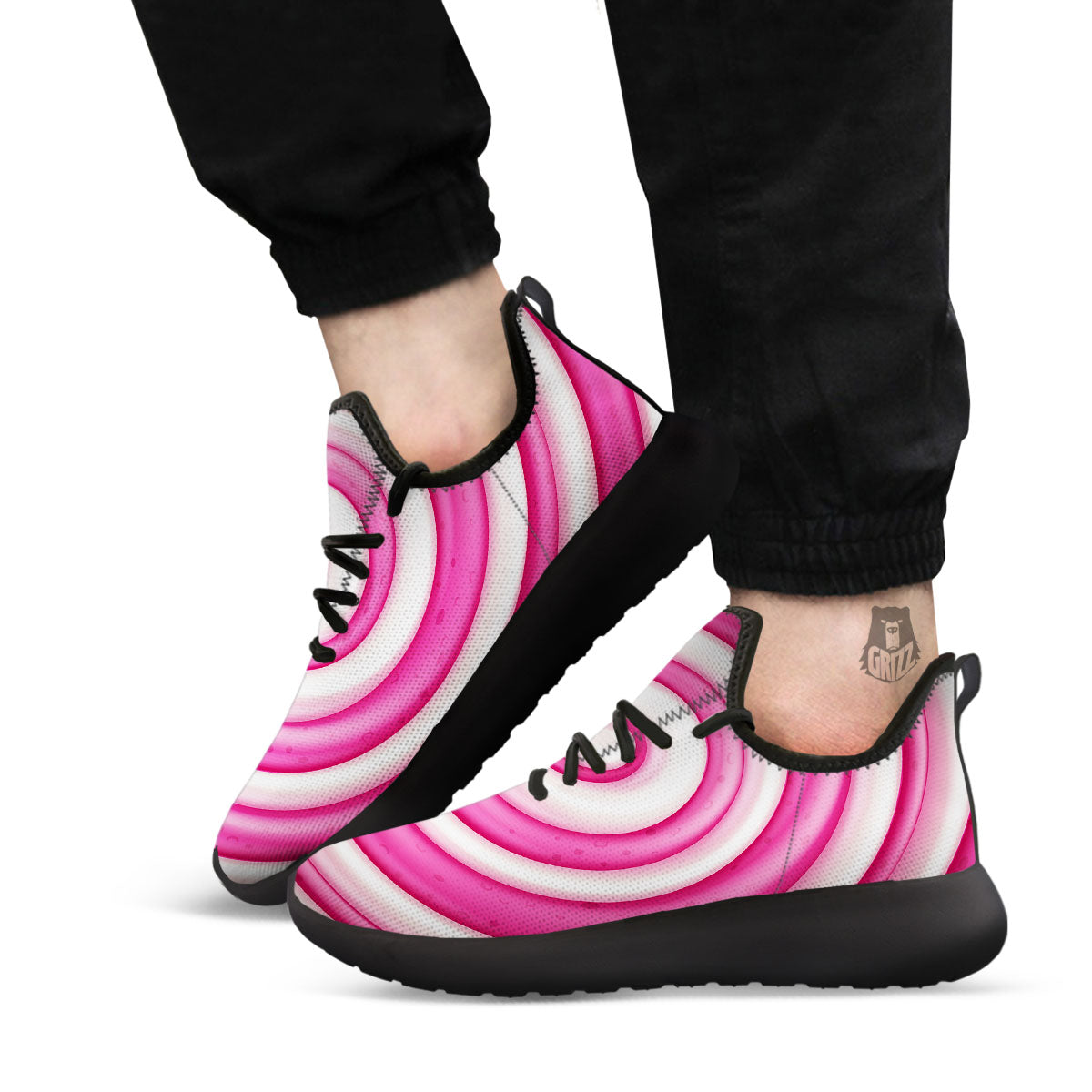 Swirl Pink Lollipop Print Black Athletic Shoes-grizzshop