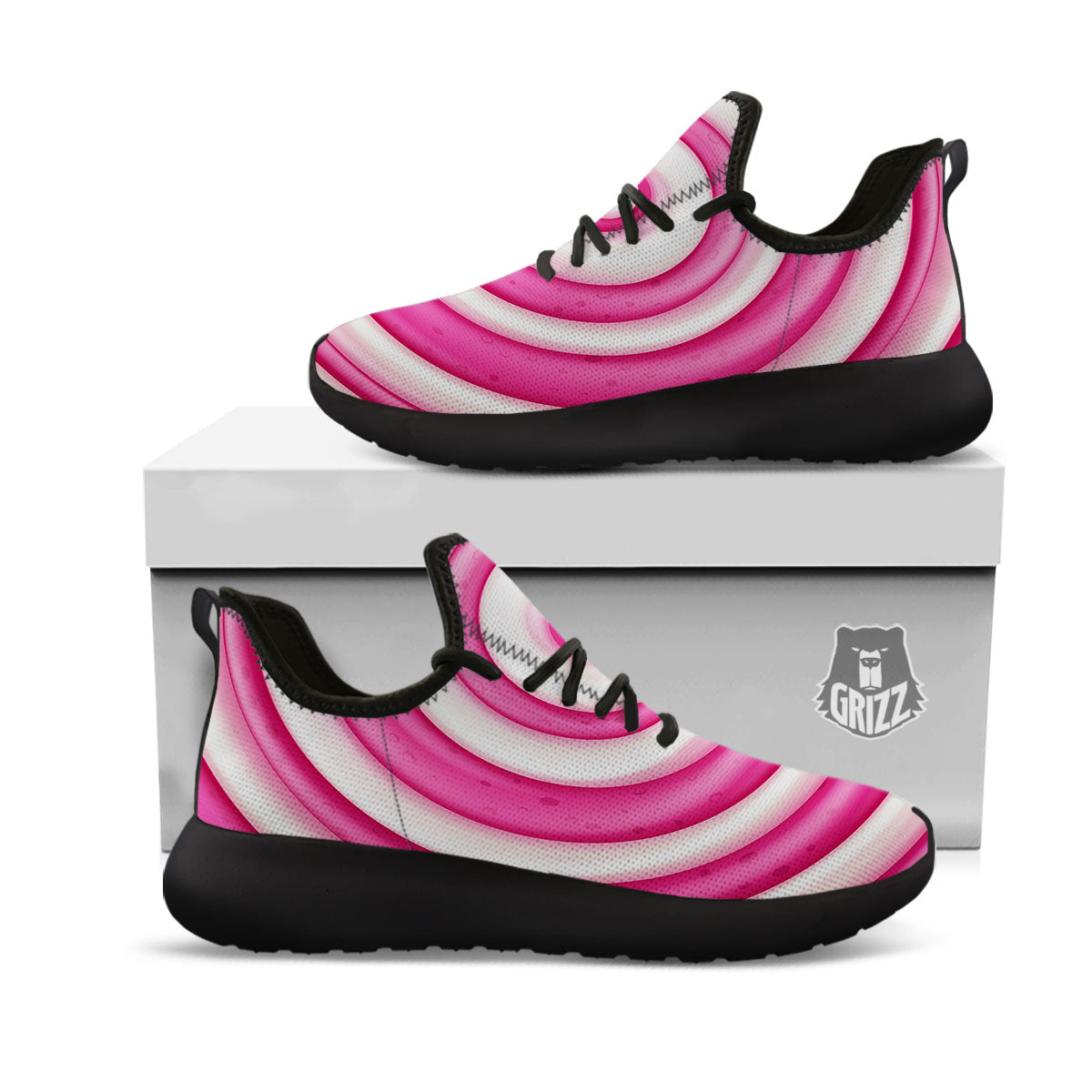 Swirl Pink Lollipop Print Black Athletic Shoes-grizzshop