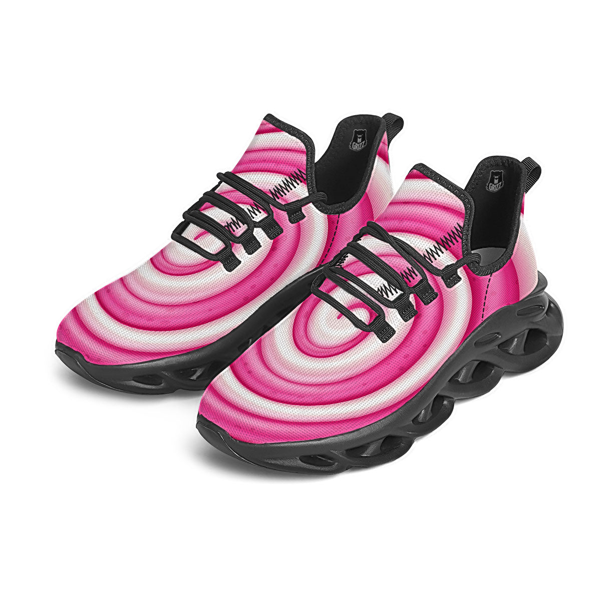 Swirl Pink Lollipop Print Black Running Shoes-grizzshop