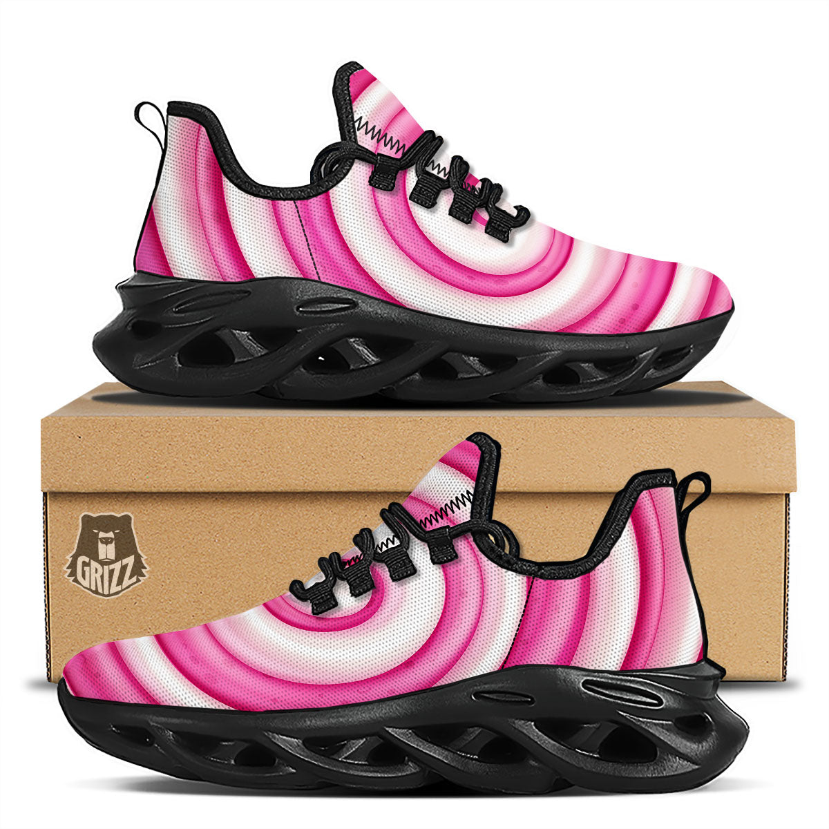 Swirl Pink Lollipop Print Black Running Shoes-grizzshop