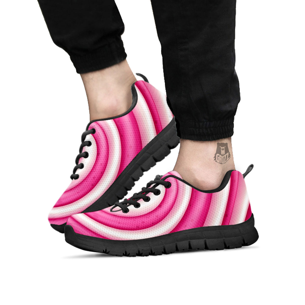 Swirl Pink Lollipop Print Black Sneaker-grizzshop