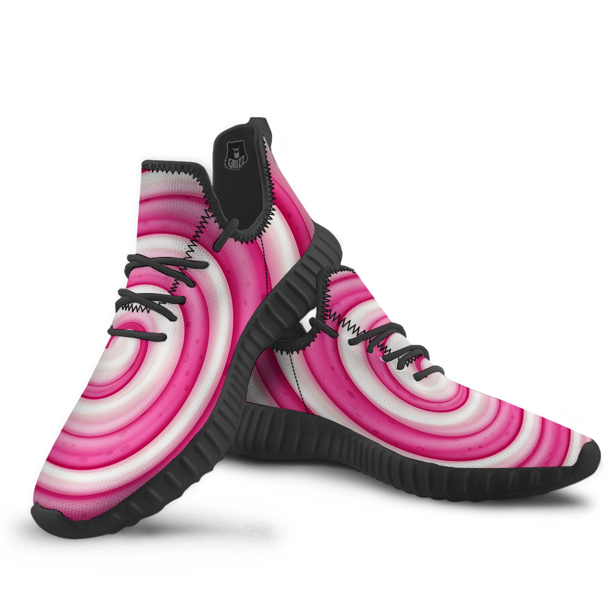 Swirl Pink Lollipop Print Black Walking Shoes-grizzshop