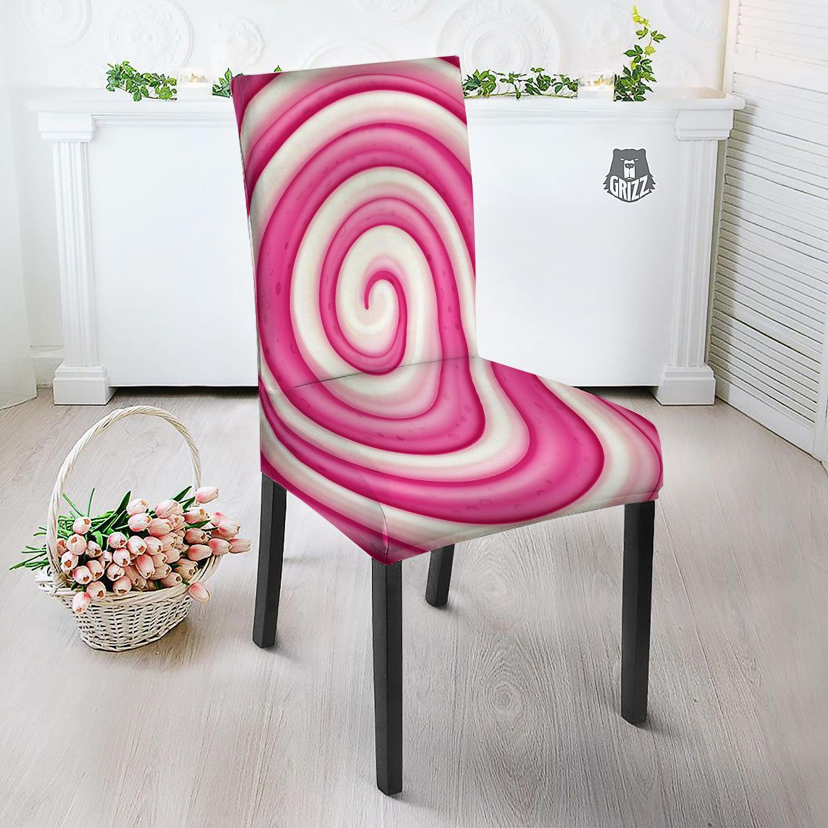 Swirl Pink Lollipop Print Dining Chair Slipcover-grizzshop