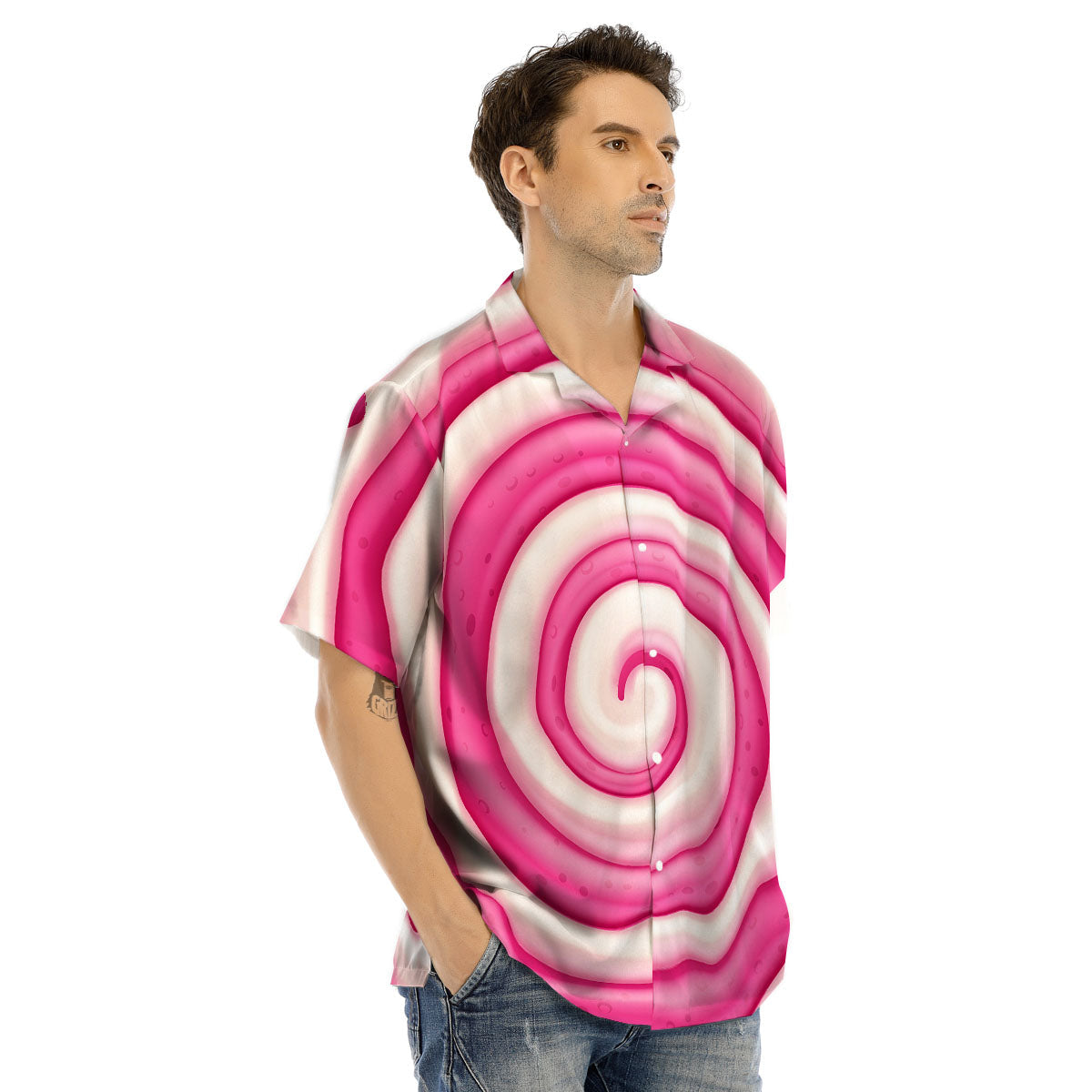 Swirl Pink Lollipop Print Men's Hawaiian Shirt-grizzshop