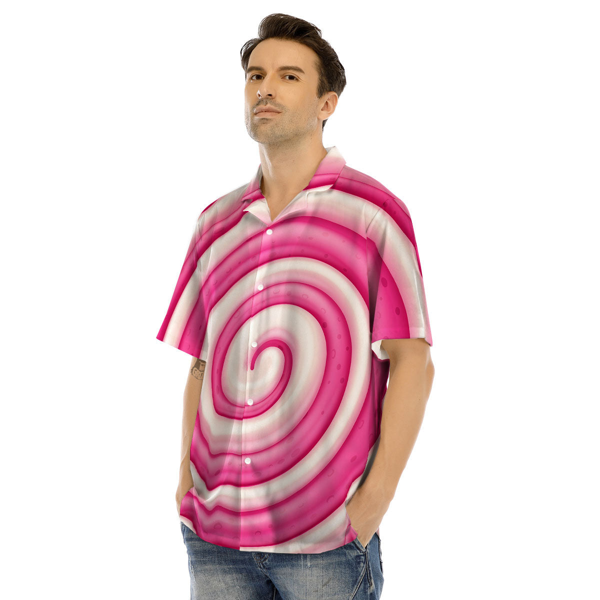Swirl Pink Lollipop Print Men's Hawaiian Shirt-grizzshop