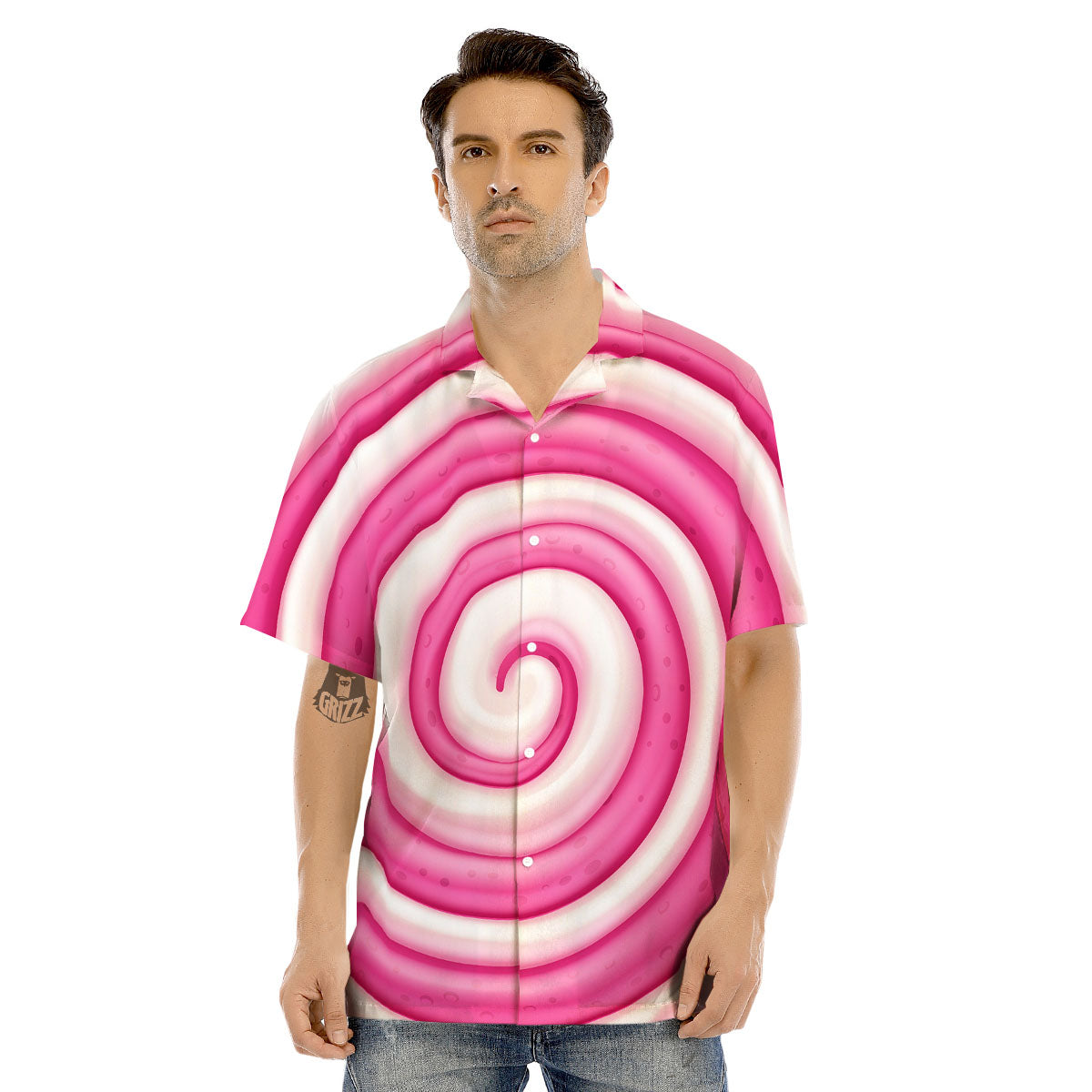 Swirl Pink Lollipop Print Men's Hawaiian Shirt-grizzshop