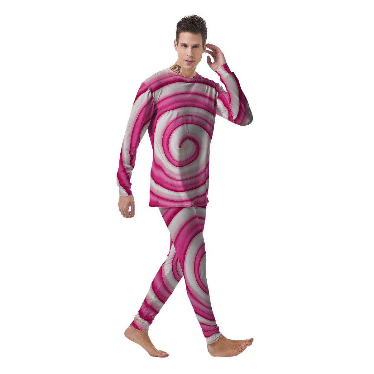 Swirl Pink Lollipop Print Men's Pajamas-grizzshop