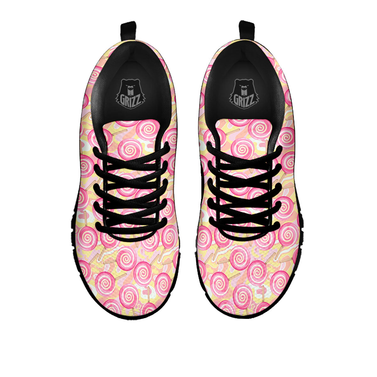 Swirl Pink Lollipop Print Pattern Black Sneaker-grizzshop