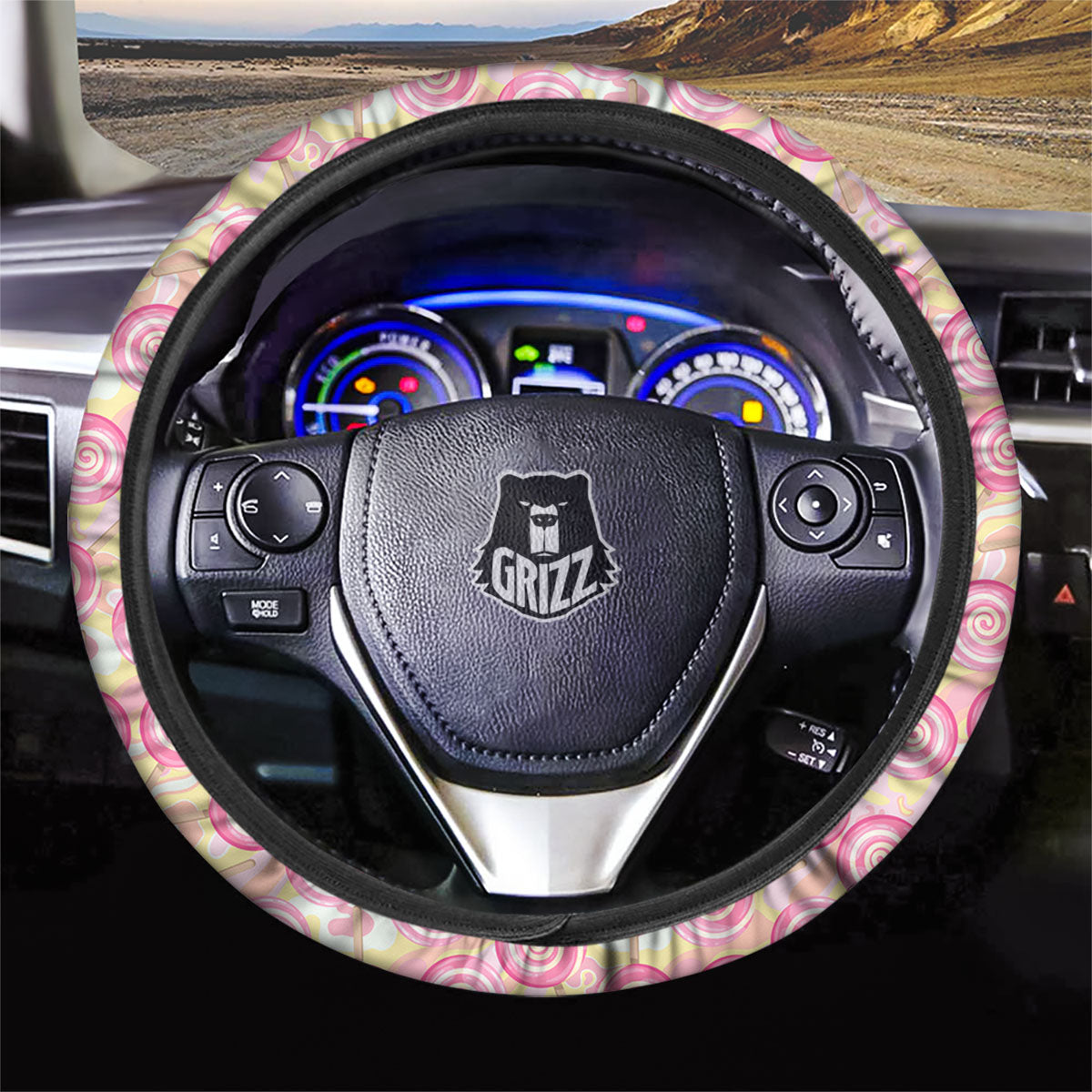 Swirl Pink Lollipop Print Pattern Car Steering Wheel Cover-grizzshop