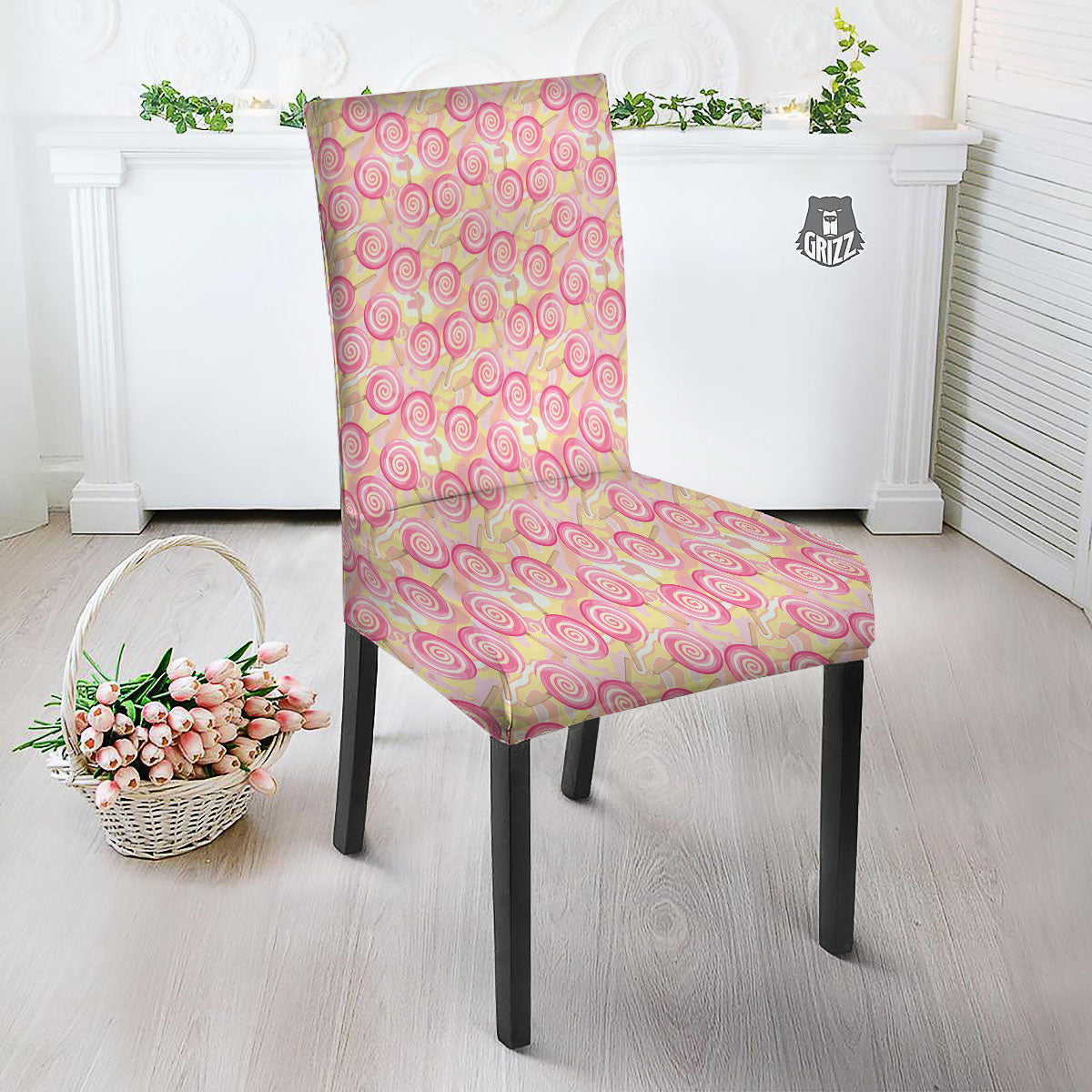 Swirl Pink Lollipop Print Pattern Dining Chair Slipcover-grizzshop